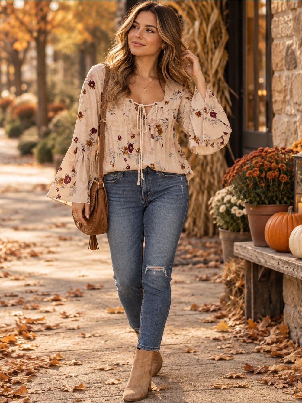 NWT Saltwater Luxe Floral Boho Bell Sleeve Blouse Size Large Cottagecore